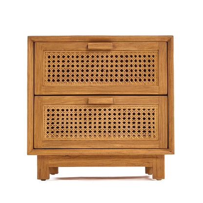 Teak rattan nightstand, handwoven - Natural