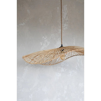 Rattan pendellampeskærm 75×20 cm – natur, håndlavet
