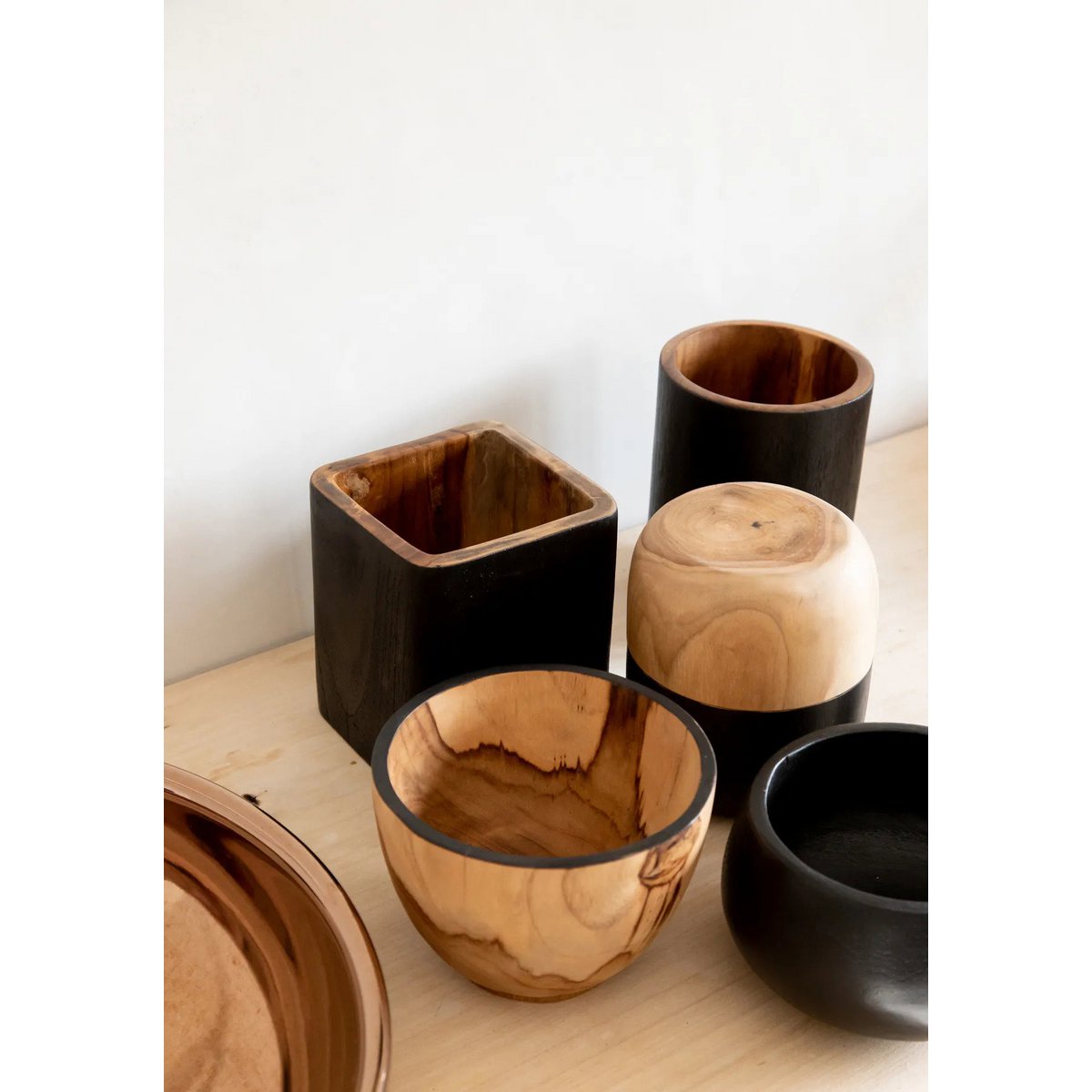 Træ dobbelskål 12×14 cm - rund, høj form