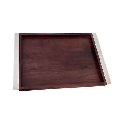 Rectangular wood tray with silver handles 44×33×3 cm
