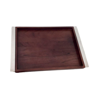 Rechteckiges Holztablett mit silbernen Griffen 44×33×3 cm