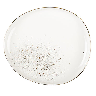 Porcelain dessert plate, white with gold - oval