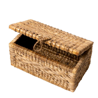 Water hyacinth trunk basket with lid KELANA L – 55×34×50 cm
