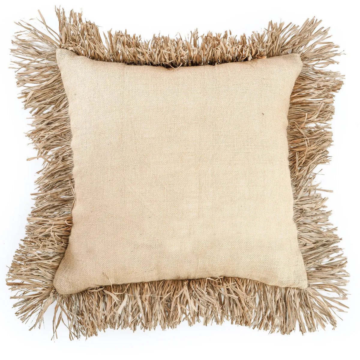 Cotton cushion cover with jute fringe, 60×60 cm - Natural