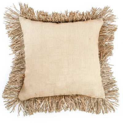 Cotton cushion cover with jute fringe, 60×60 cm - Natural