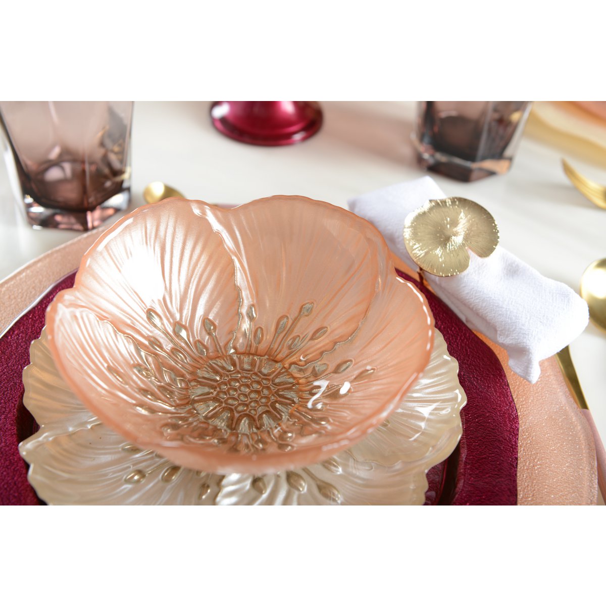 Glasschale, geriffelt – lachsfarben, 16 cm