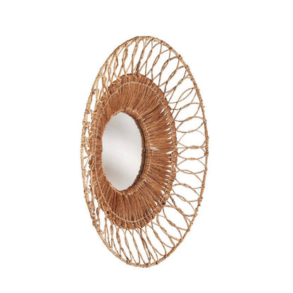 Rundt kokosspejl, beige - 80 cm