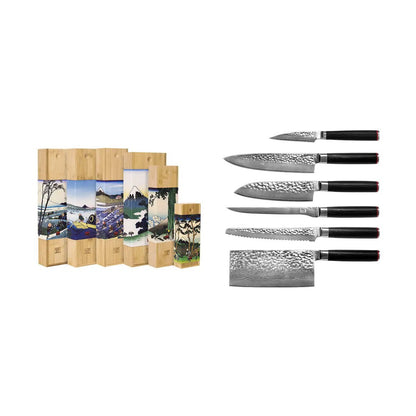 Damascus steel knife set, 6 pieces - hammered blades
