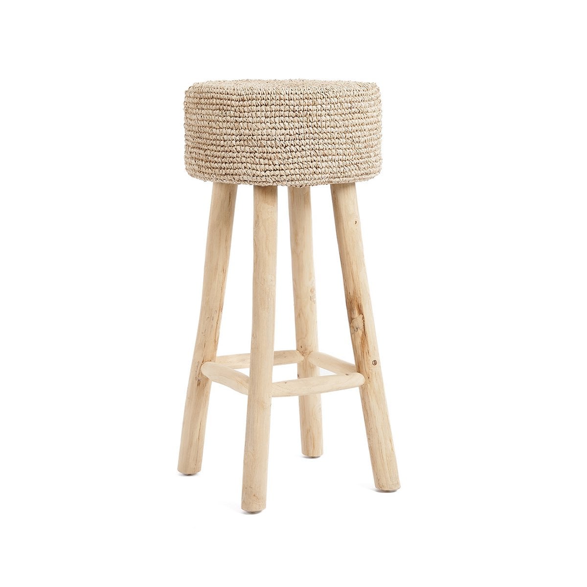 Wood raffia bar stool 75 cm tall - handcrafted in Indonesia