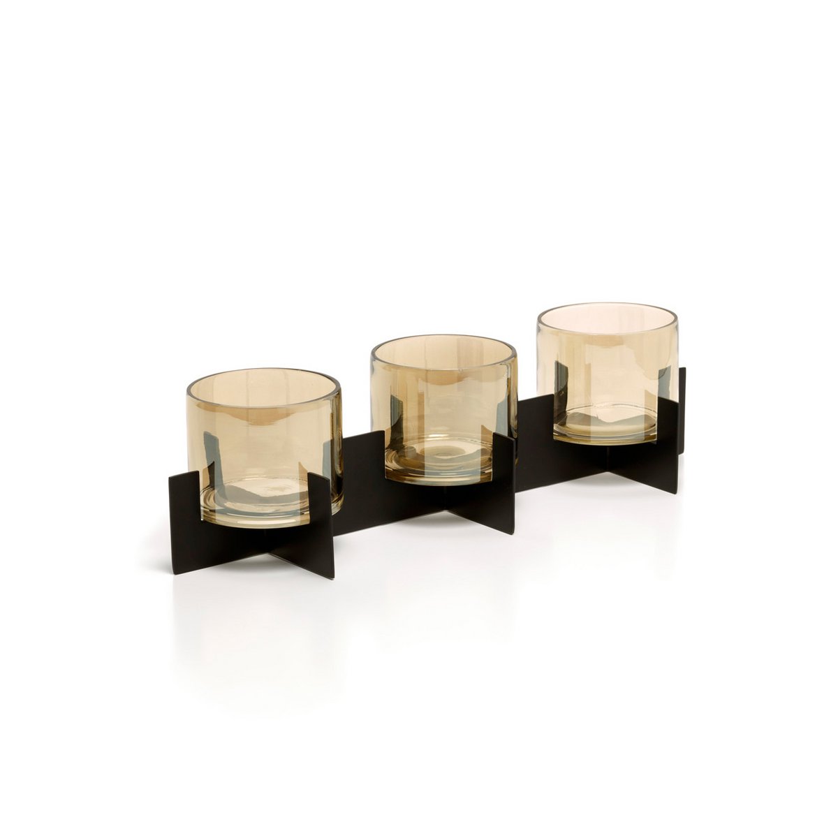 Trio Noir candle holder, brass with glass - black