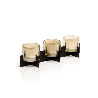 Trio Noir candle holder, brass with glass - black