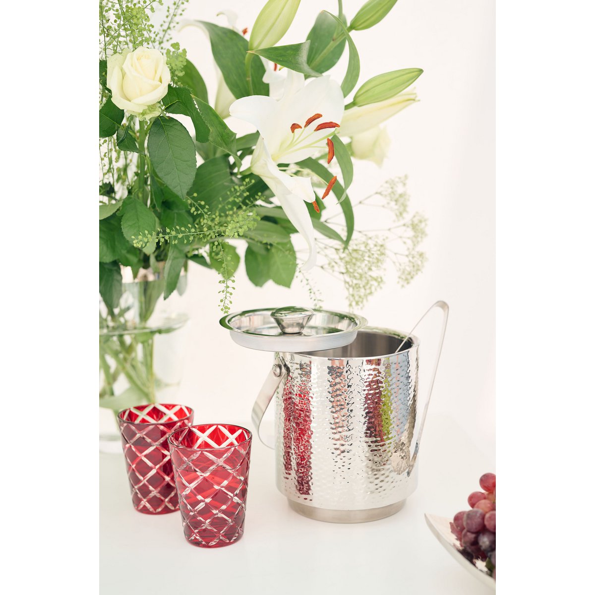 Hand-cut crystal glasses Dio, red, set of 6, 10 cm high