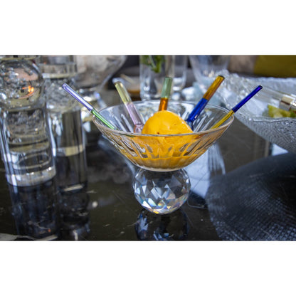 Glass dessert bowls with diamond foot, set of 4