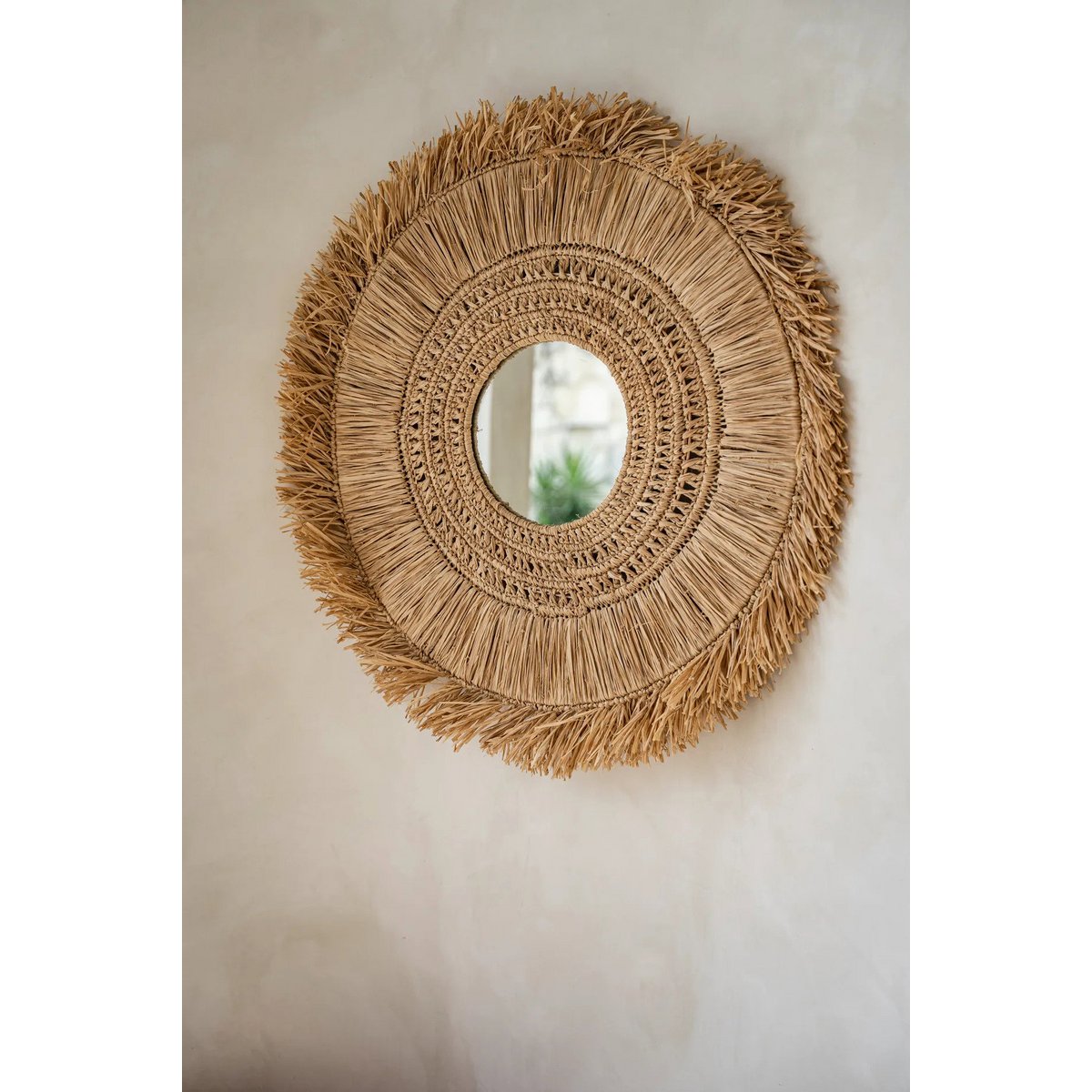 Raffia wall mirror large – natural
