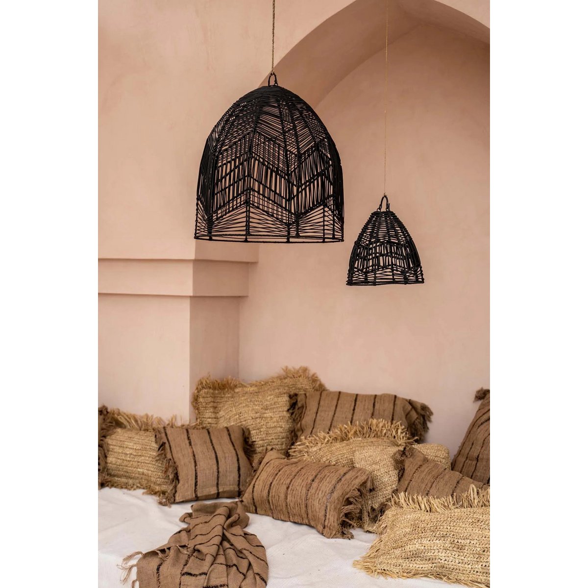 Raffia cushion cover 60×60 – handwoven, natural brown