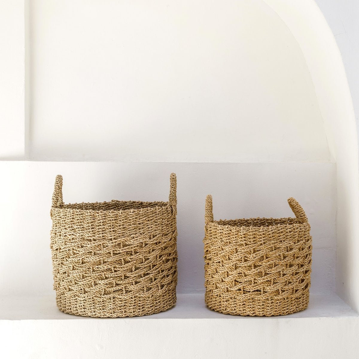 Woven seagrass storage basket 38 cm - beige, M