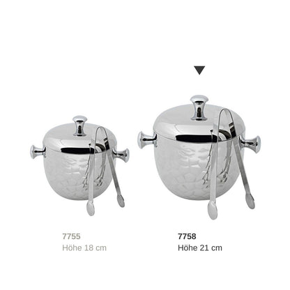 Steel ice bucket Rico, 21 cm – with lid and tongs