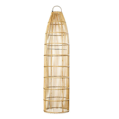 Pendellampe af rattan, 90 cm – høj silhuet i fiskeruse-stil