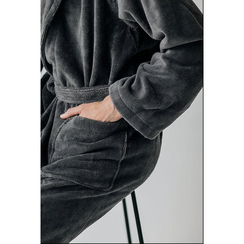 Teddy badekåbe med hætte, str. S - fleece og bomuld, mørkegrå