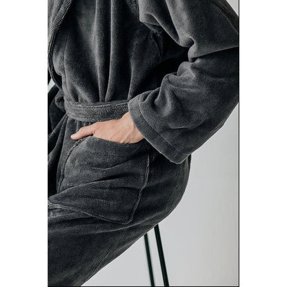 Teddy badekåbe med hætte, str. S - fleece og bomuld, mørkegrå