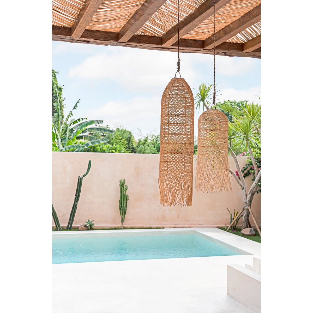 Rattan pendelskærm 30×80 cm – natur beige