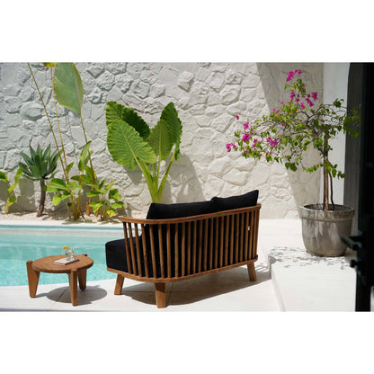Teakholz Zweisitzer-Sofa, beige & schwarz - 140cm