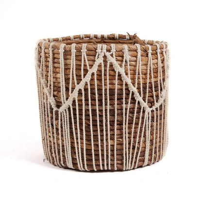 Makramee-Aufbewahrungskorb aus Baumwolle 20 × 20 cm – Naturweiß, zylindrisch
