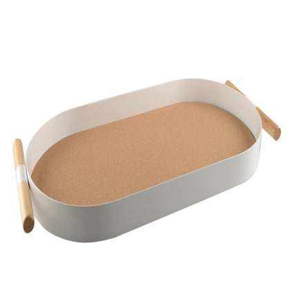 Oval bakke i kork og plast, 54 cm – hvid og brun