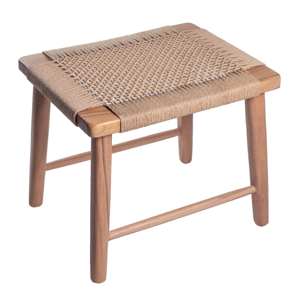 Trembesi wood stool SUNDA with woven recycled-paper seat