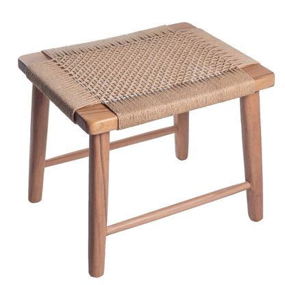 Trembesi wood stool SUNDA with woven recycled-paper seat