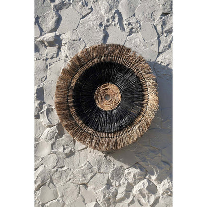 Palm leaf round wall deco, natural black - 110 cm