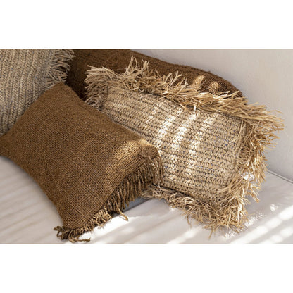 Raffiakissenbezug 30×50 cm – handgewebt, Natur-Beige
