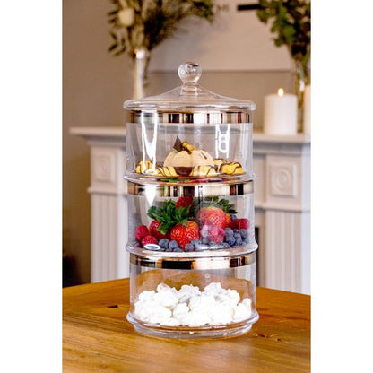 Krystalglasopbevaringskrukke Vigo med låg, H 40 cm – platinrand