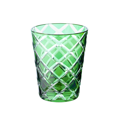 Hand-cut crystal glasses Dio, green, set of 4 - 10 cm