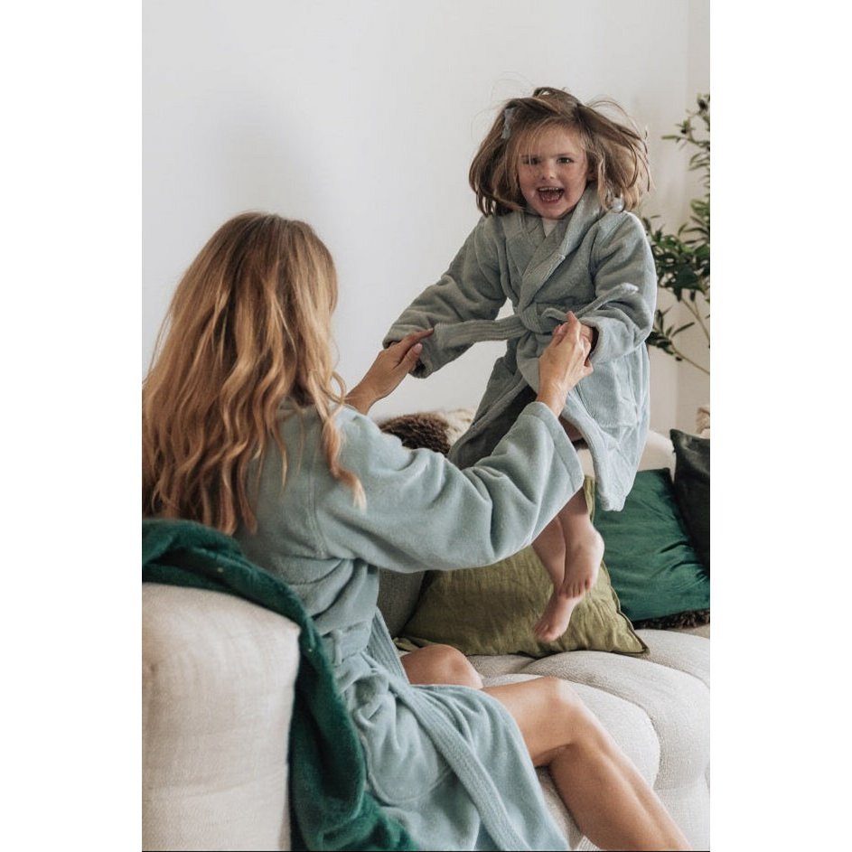 Teddy børnebadekåbe, havgrøn - vendbar fleece