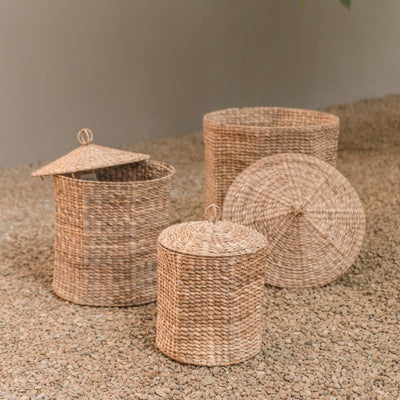 Jute & metal laundry basket with lid, M – 40 × 40 cm