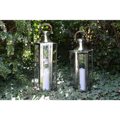 Glass lantern with wooden handle 33×28×70 cm