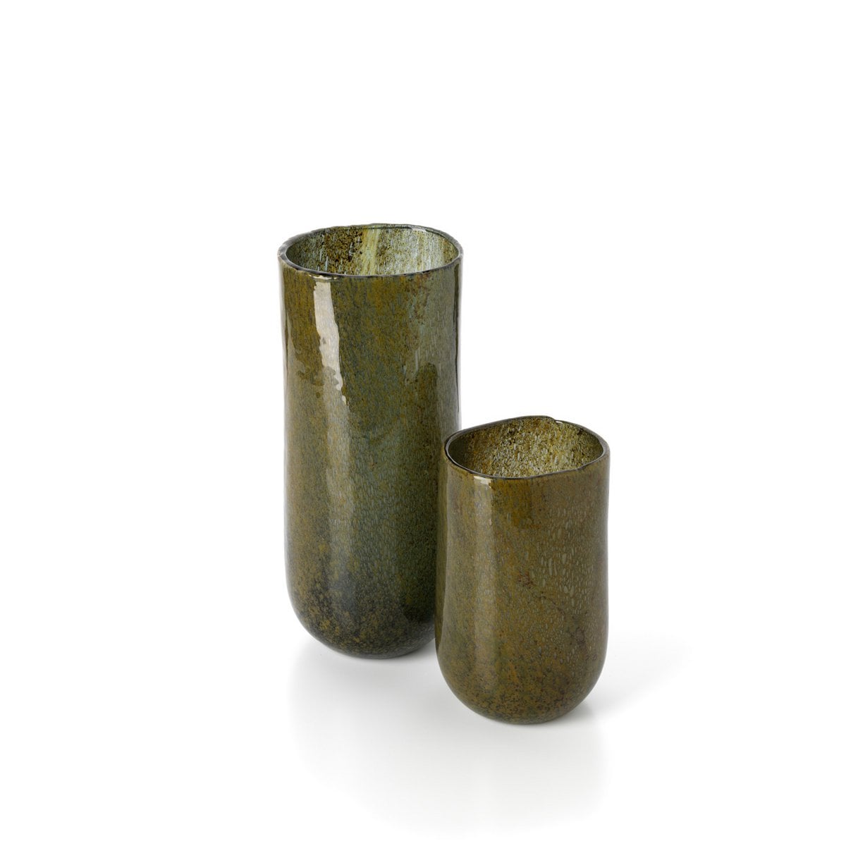 Glass vase, olive green, tall - hand-blown