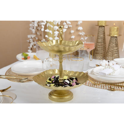 Gold metal cake stand, two tier - 31cm