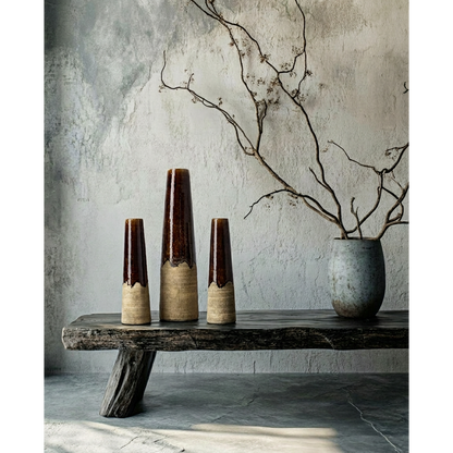 Vase Steingut, kegelförmig – Braun – M