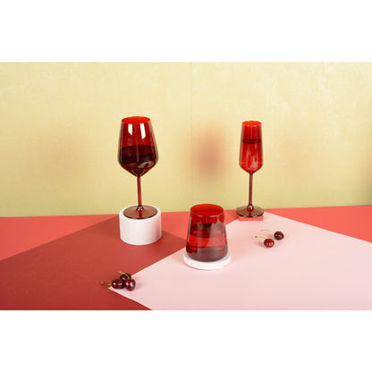 Glass champagne flutes, set of 6 - red