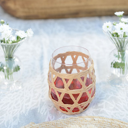 Glass water glasses with rattan 12.5cm - set of 6