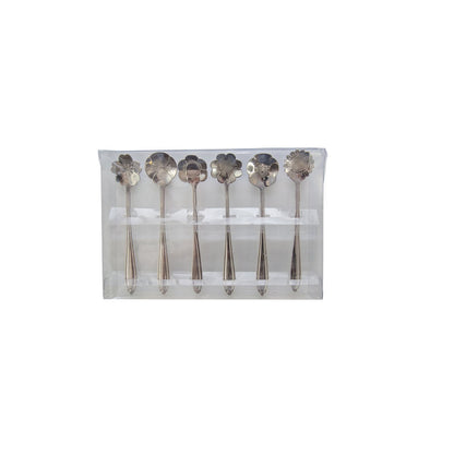 Stainless steel dessert spoons with silver flower, set of 6