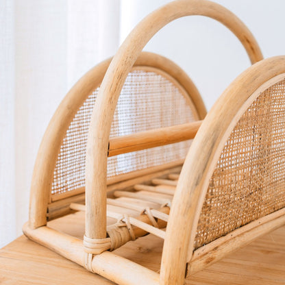 Handwoven rattan magazine rack ALOR - two compartments