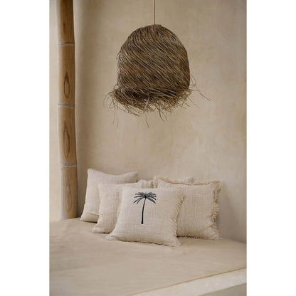 Pudebetræk i bomuld 50×50 cm – palmeblad, natur sort