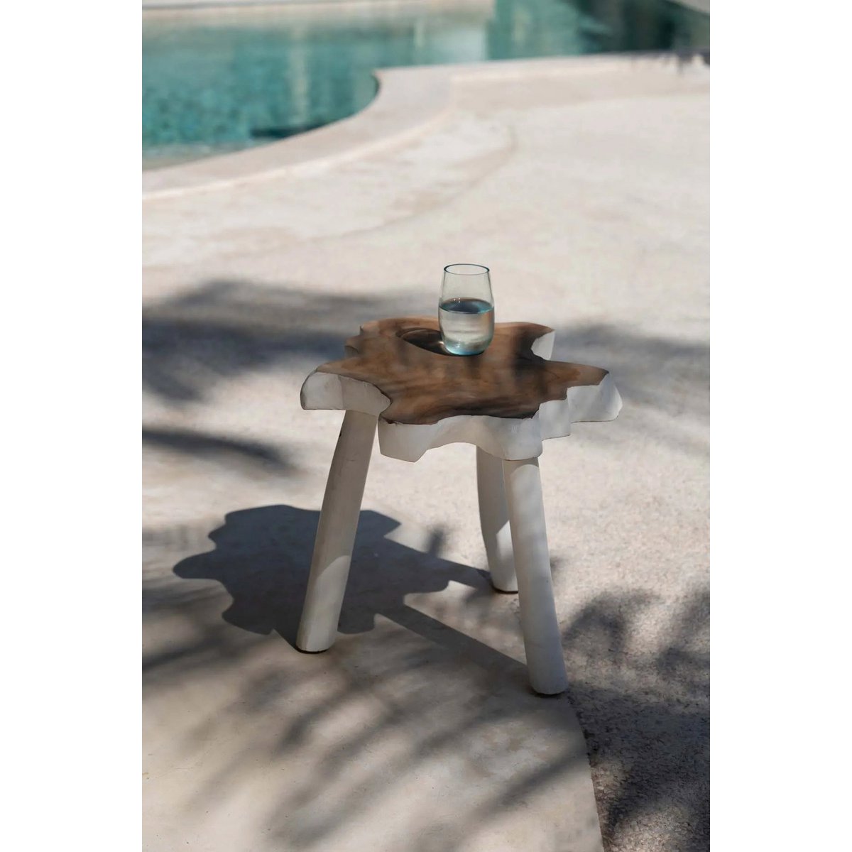 Organic wood side table 45×40 cm - natural white, Indonesia