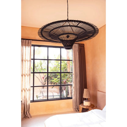 Schwarze Rattan Hängeleuchte XXL – 150 cm Sunburst
