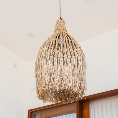 Seegras-Pendelleuchte Ø 40 cm – Trichterform, beige und grün