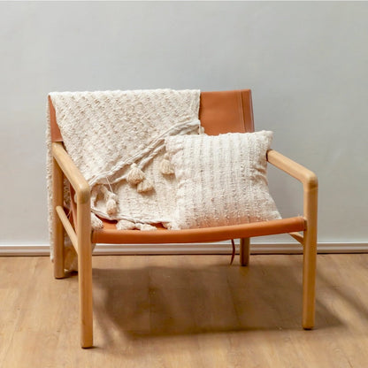 Handwoven cotton throw 110×200 cm - TENUN, beige