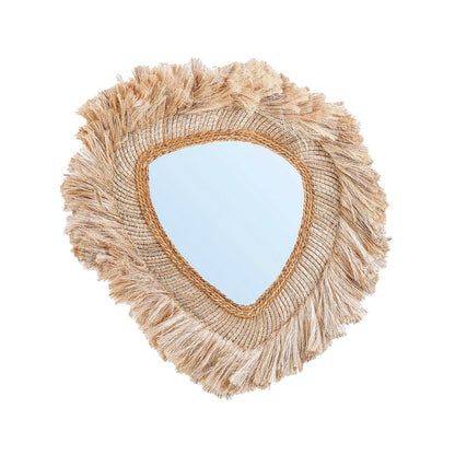 Grass-framed wall mirror, beige - large, 80 cm
